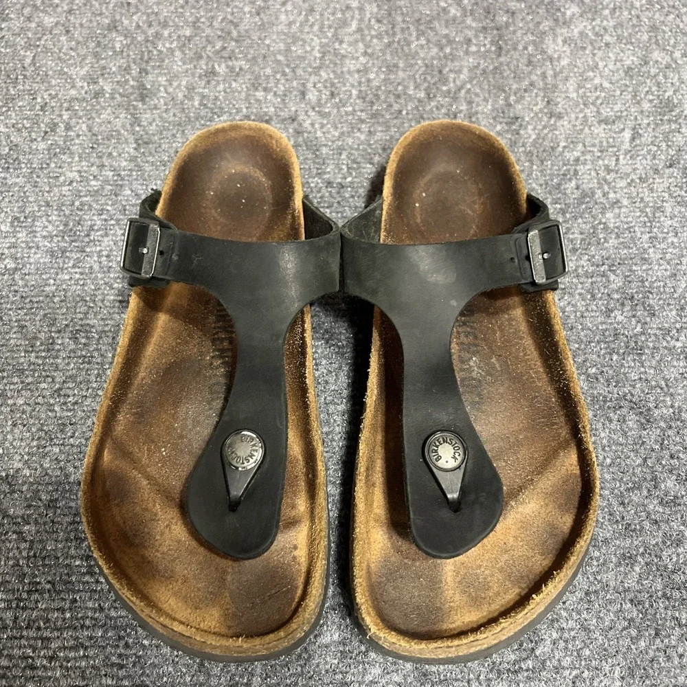 Birkenstock Gizeh Black Birko-Flor Thong Sandals Leather Womens Size 6-6.5 EU 37